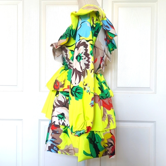 Christopher John Roger's x Target Dress Chartreuse Green Yellow Floral Ruffle - Picture 6 of 9